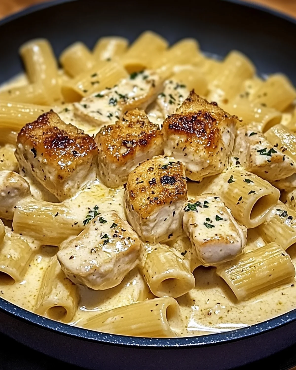 Creamy Garlic Butter Chicken and Rigatoni in Parmesan Sauce