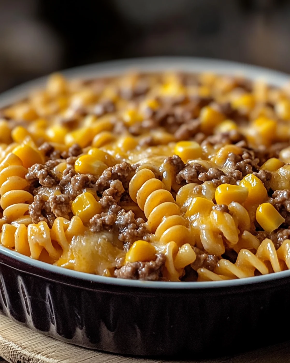 Loaded Cheddar Ranch Beef and Sweet Corn Rotini Bake