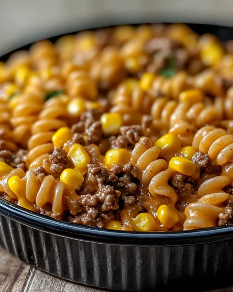 Loaded Cheddar Ranch Beef and Sweet Corn Rotini Bake