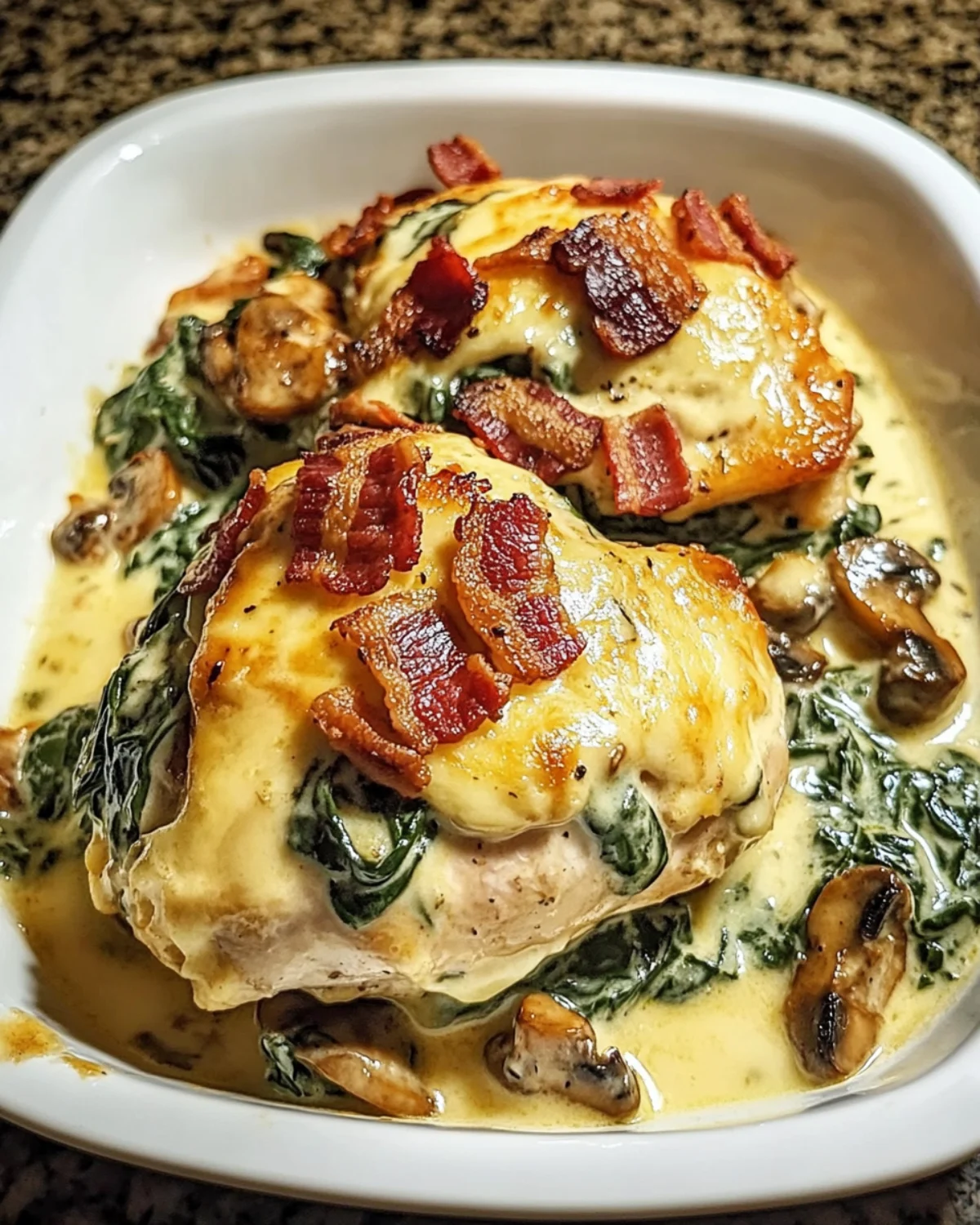 Smothered Chicken with Spinach and Bacon: A Creamy Delight
