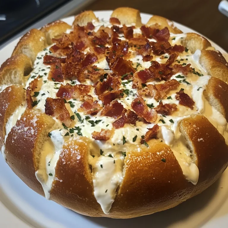 Bacon Ranch Pizza Dip Stuffed Bread Bowl Recipe