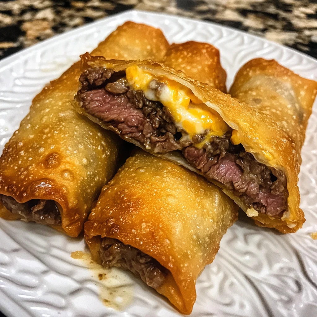 Cheesy Garlic Butter Steak Egg Rolls Recipe