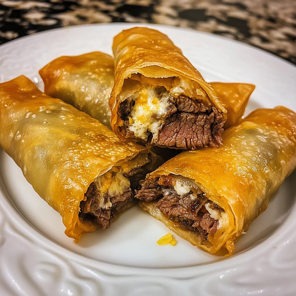 Cheesy Garlic Butter Steak Egg Rolls Recipe