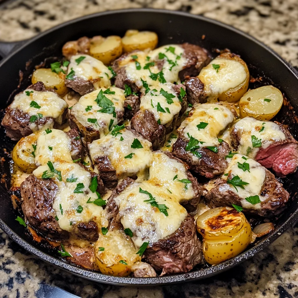 Cheesy Garlic Butter Steak & Potato Skillet Recipe