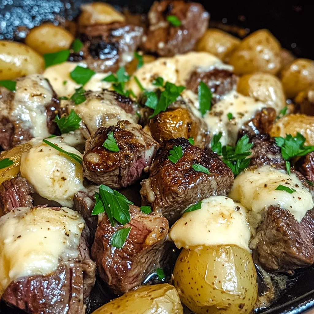 Cheesy Garlic Butter Steak & Potato Skillet Recipe