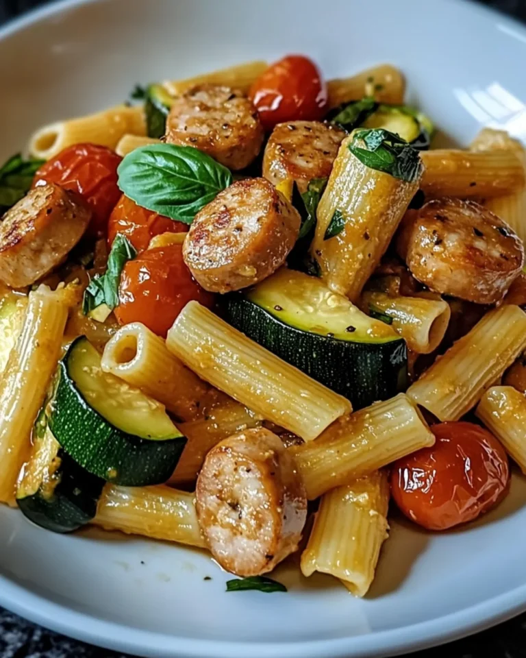 Chicken Sausages with Zucchini, Tomatoes, and Pasta
