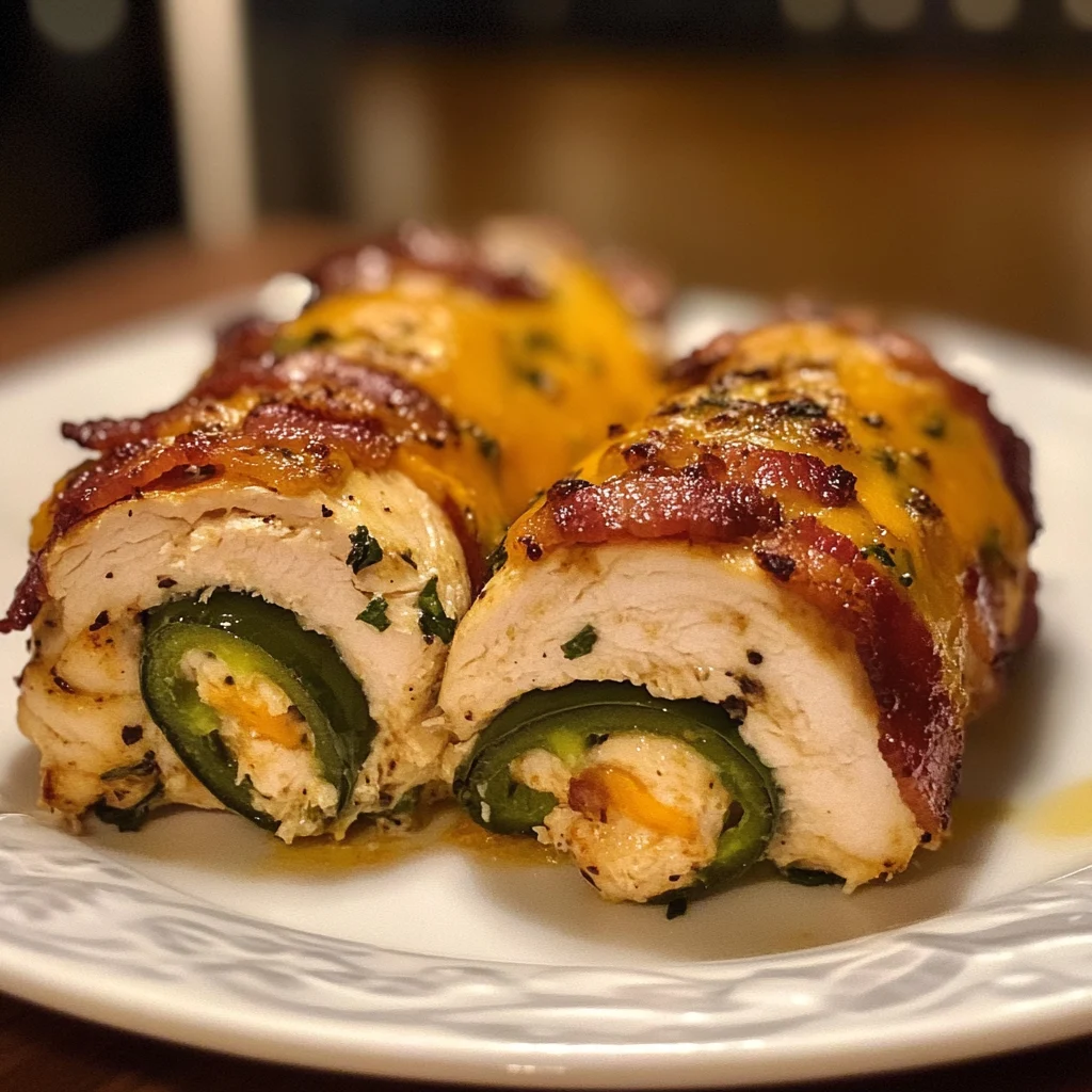 Spicy Jalapeño Popper Stuffed Chicken & Bacon Roll