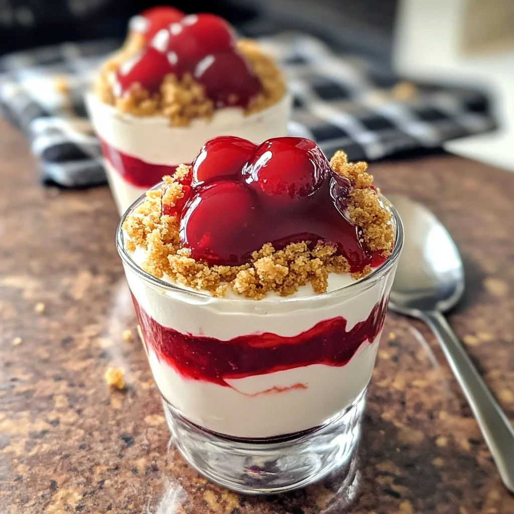 Easy No Bake Cheesecake Parfait with Cherry Topping