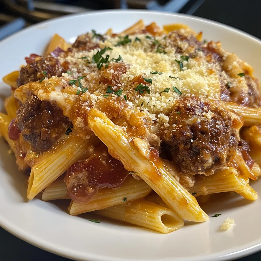 Smoky BBQ Bacon Meatball Pasta Bake Recipe