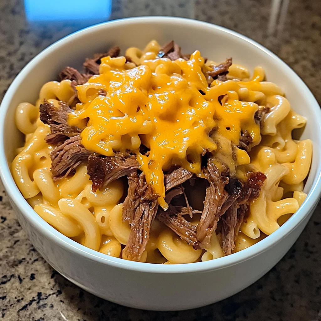 BBQ Brisket Mac & Cheese Bowl with toppings