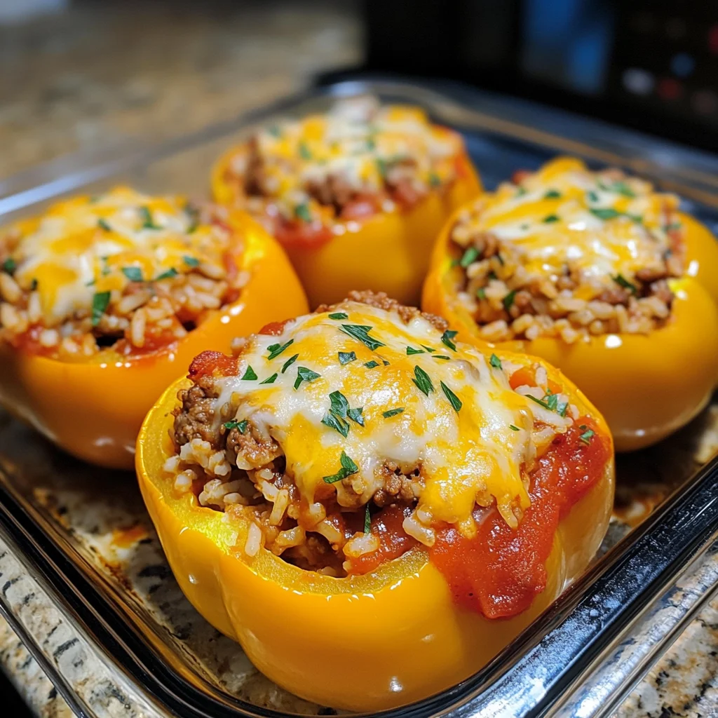 Best Cheesy Beef and Rice Stuffed Bell Peppers Ever Made