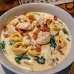 Easy Creamy Chicken and Bacon Tortellini Soup Bowl
