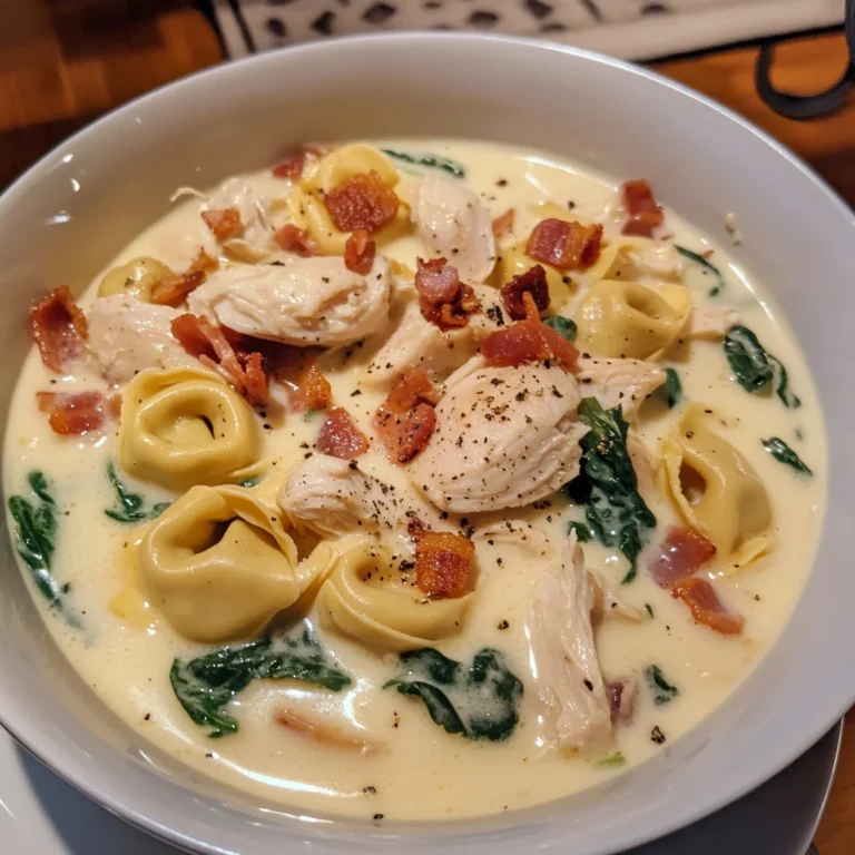 Easy Creamy Chicken and Bacon Tortellini Soup Bowl