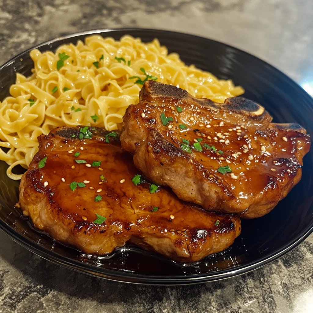 Easy Honey Garlic Pork Chops with Buttered Noodles
