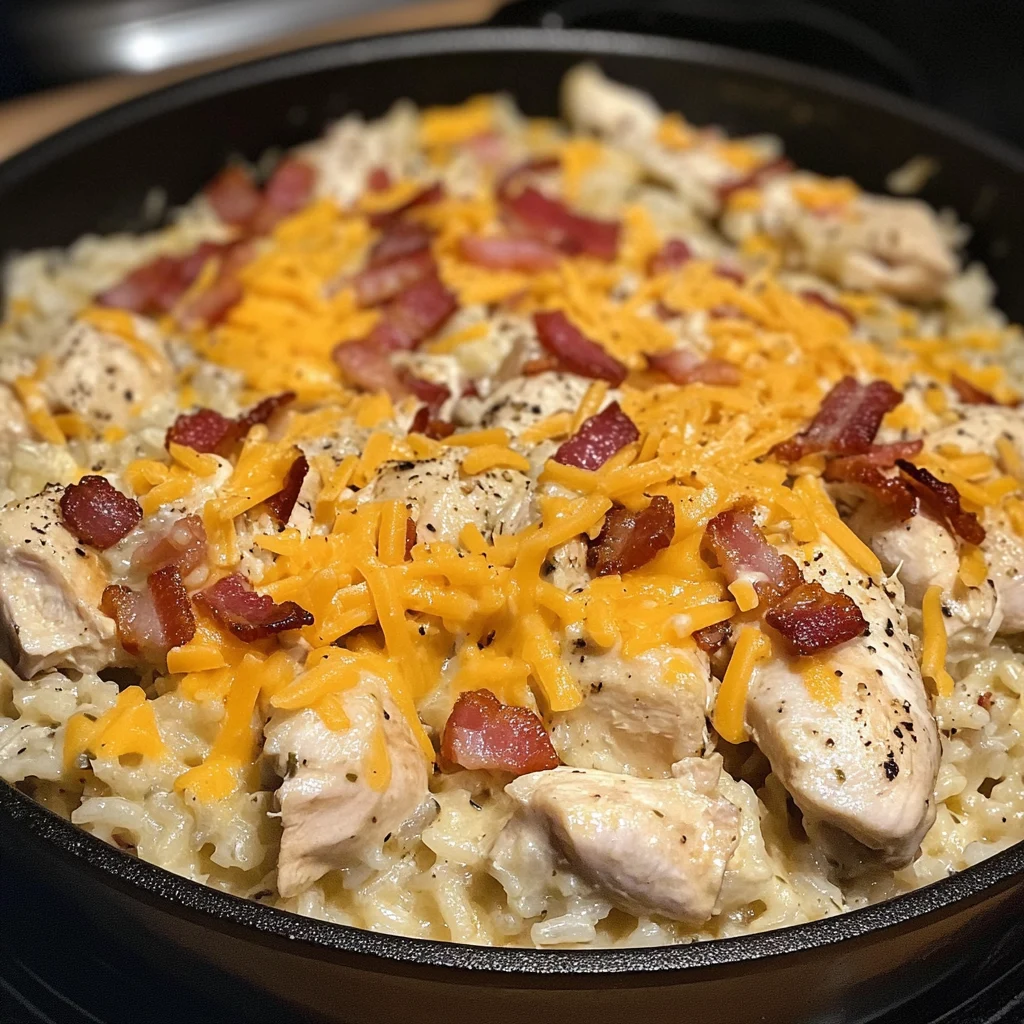 One-Pan Cheesy Bacon Ranch Chicken and Rice Skillet 30 Minutes Easy Delicious