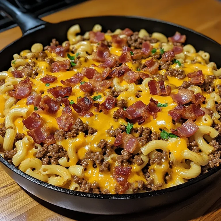 Best One-Pot Bacon Cheeseburger Breakfast Pasta Skillet