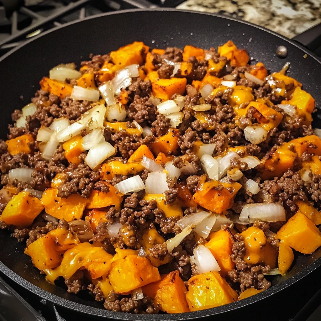 Loaded Cheeseburger and Sweet Potato Hash 30 Minutes Easy Delicious