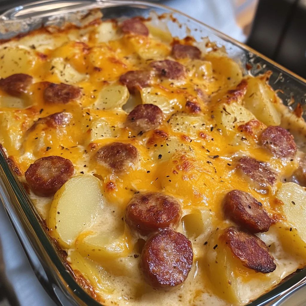 Best Smoked Sausage and Cheddar Potato Gratin Dish