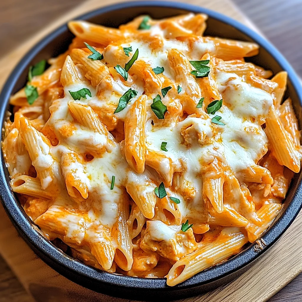 Smoky Buffalo Chicken Pasta Bake fresh from oven