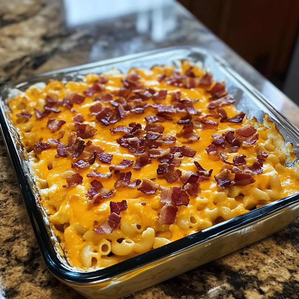Loaded Breakfast Mac & Cheese in skillet