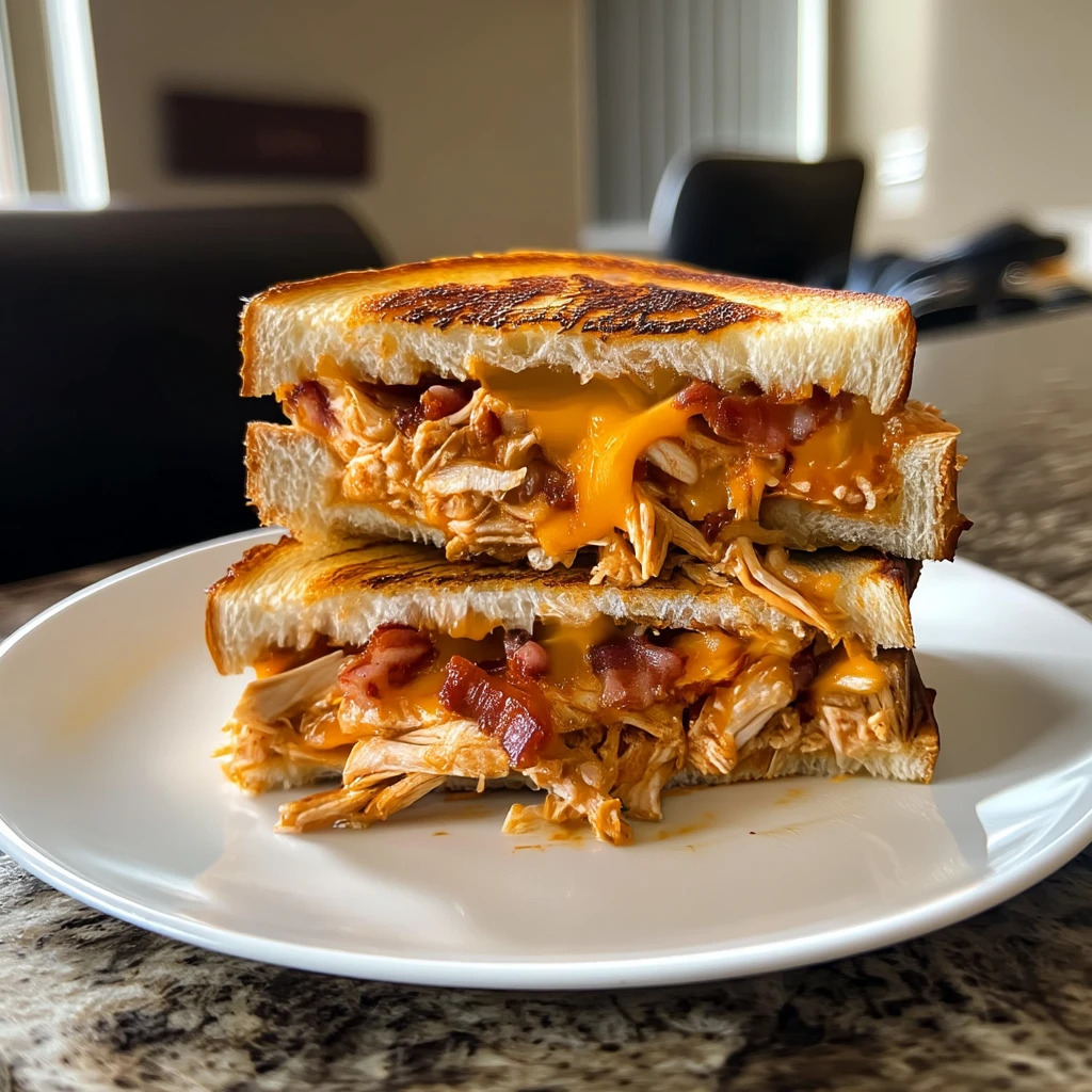 Indulge in BBQ Bacon Pulled Chicken Loaded Cheesy Grilled Cheese Today! 4 BBQ Bacon Pulled Chicken Loaded Cheesy Grilled Cheese