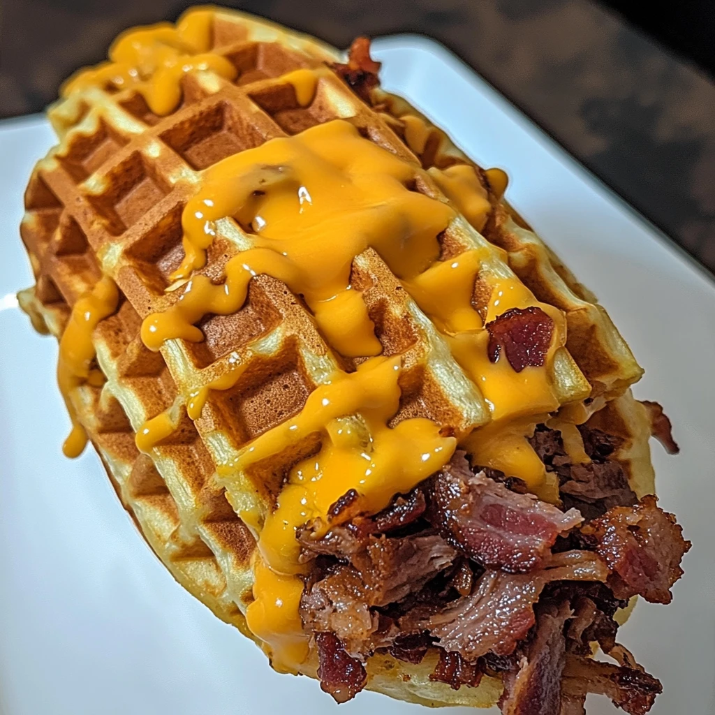 Indulge in BBQ Brisket Bacon Loaded Cheese Waffle Bombs Today! 4 BBQ Brisket Bacon Loaded Cheese Waffle Bombs