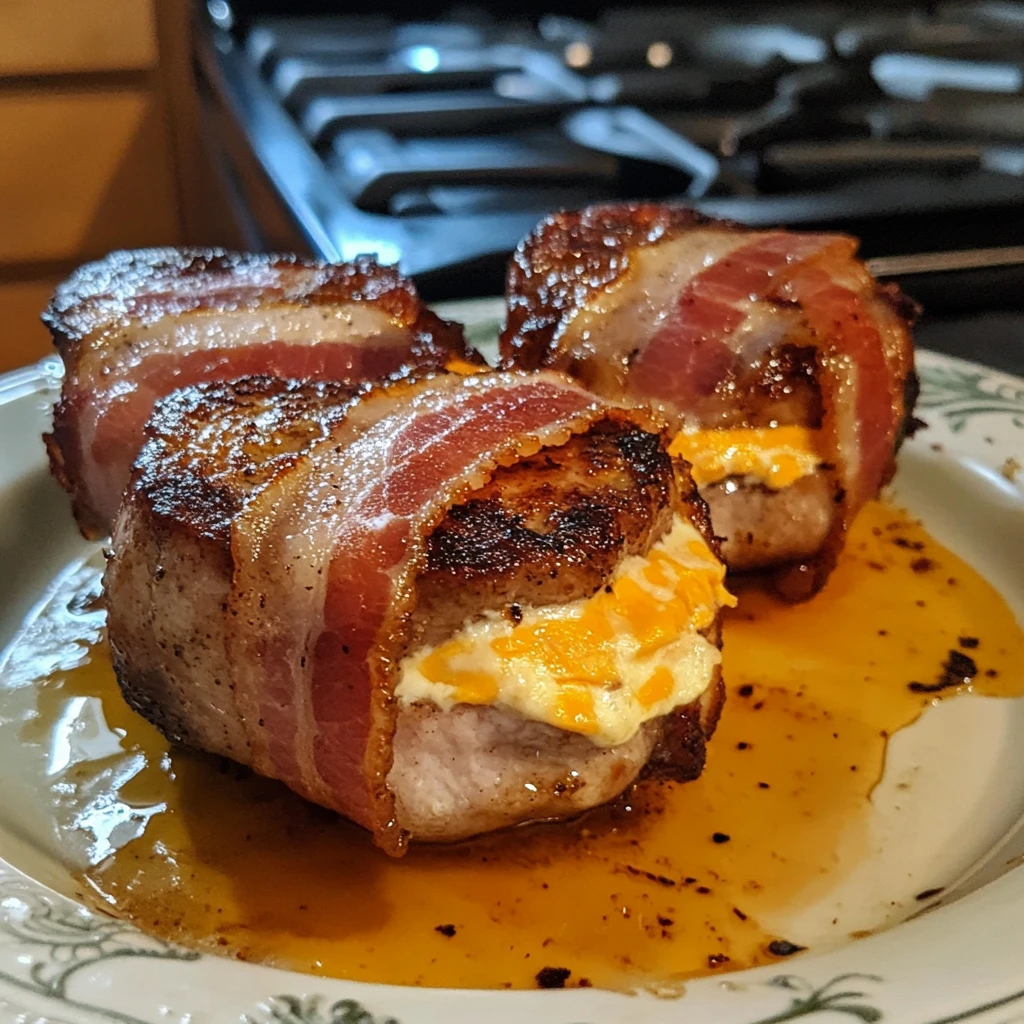 Indulge in Bourbon Maple Bacon Wrapped Stuffed Pork Chops Today! 4 Bourbon Maple Bacon Wrapped Stuffed Pork Chops 30 Minutes Easy Delicious