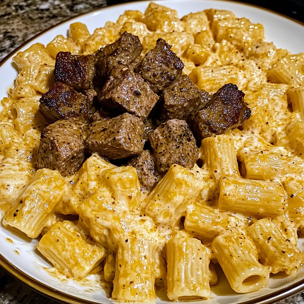 Cajun Steak Tips in Cheesy Rigatoni Parmesan Sauce 30 Minutes Ultimate Delicious