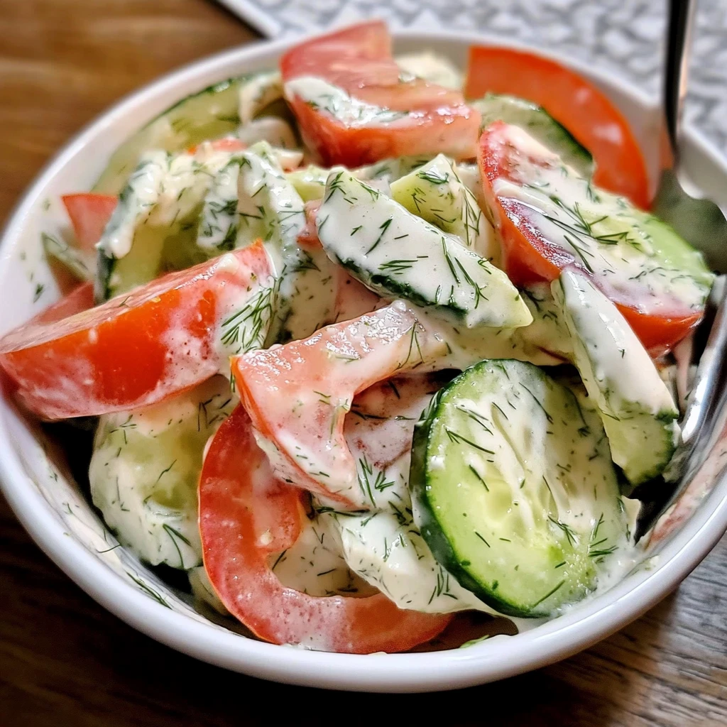 Refreshing Creamy Cucumber Tomato Salad Recipe You’ll Love! 4 Creamy Cucumber Tomato Salad 4 Servings Easy Delicious