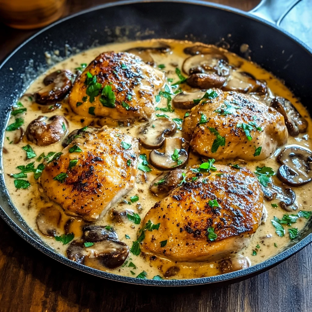 Creamy Mushroom and Chicken Thigh Skillet 30 Minutes Awesome Delicious