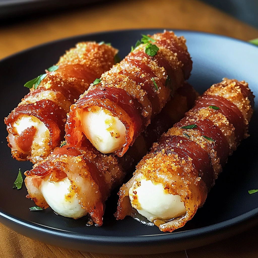 Indulge in Crispy Bacon-Wrapped Mozzarella Sticks for Ultimate Flavor 4 Crispy Bacon-Wrapped Mozzarella Sticks 30 Minutes Ultimate Delicious