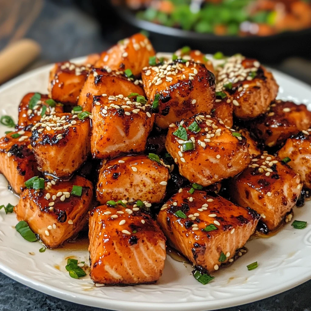 Indulge in Crispy Honey Garlic Salmon Bites for Dinner! 4 Crispy Honey Garlic Salmon Bites 4 Servings Amazing