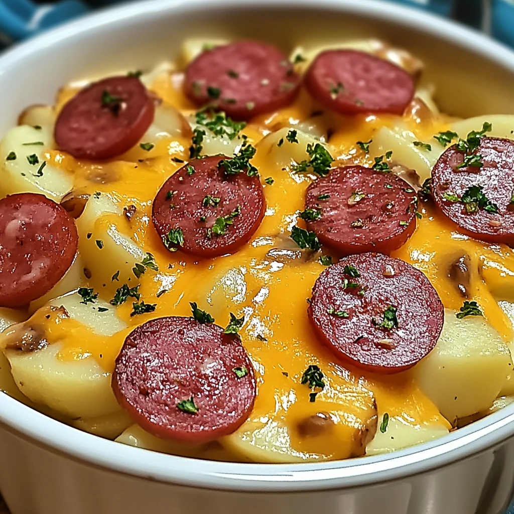 Indulge in Crockpot Cheesy Potatoes and Kielbasa – A Cozy Delight! 4 Crockpot Cheesy Potatoes and Kielbasa 4 Servings Awesome Delicious