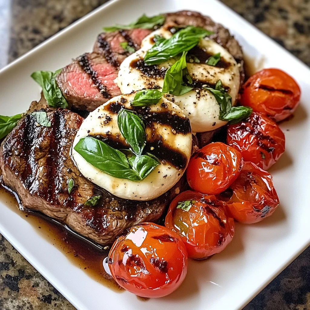 Savor Grilled Balsamic Steak with Mozzarella and Basil Today! 4 Grilled Balsamic Steak 2 Servings Perfectly Delicious