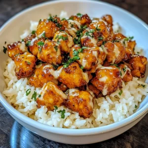 Honey Garlic Chicken Bites Over Creamy Rice – 4 Servings