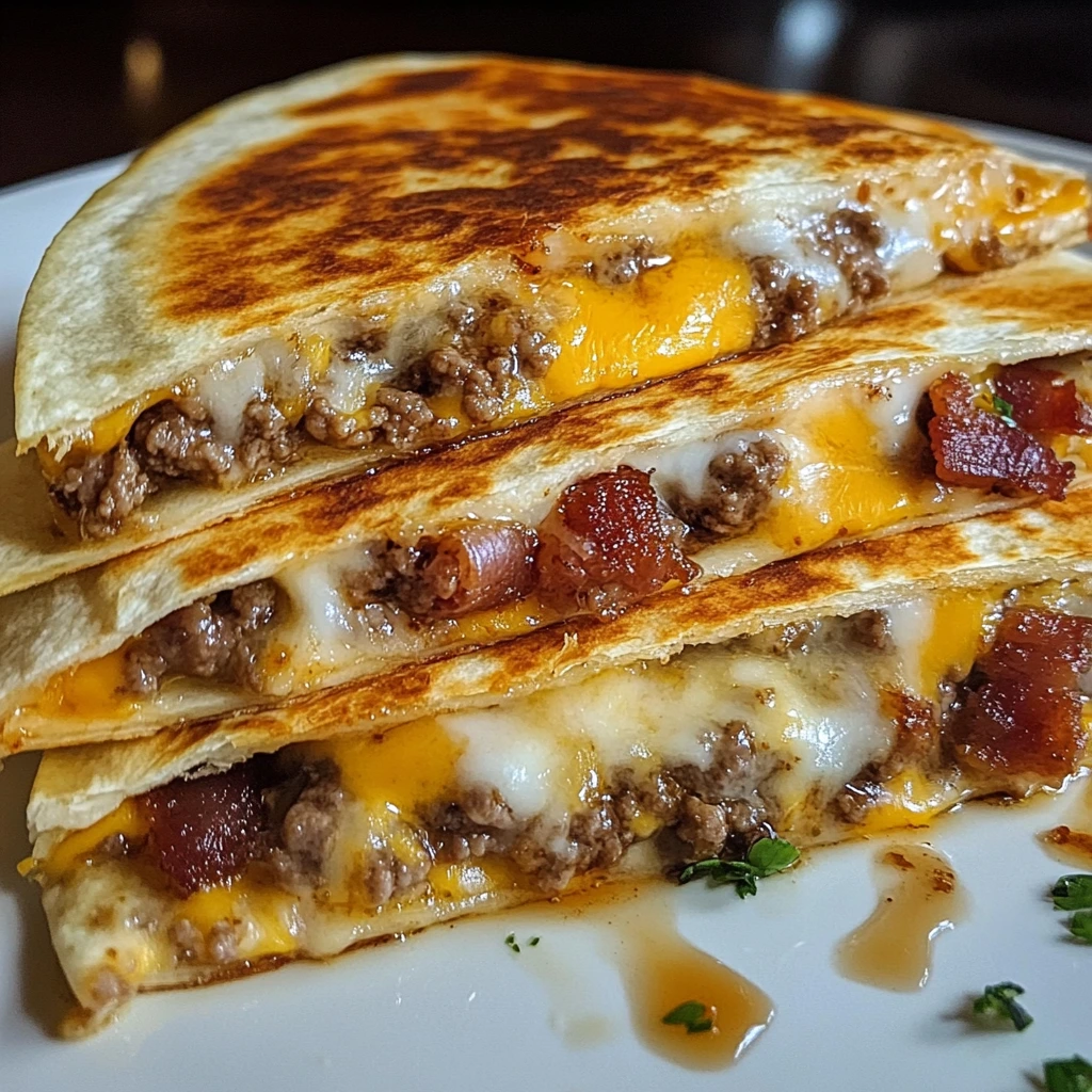 Savor the Flavor: Maple Bacon Cheeseburger Quesadillas Recipe! 4 Maple Bacon Cheeseburger Quesadillas 4 Servings Awesome Delicious