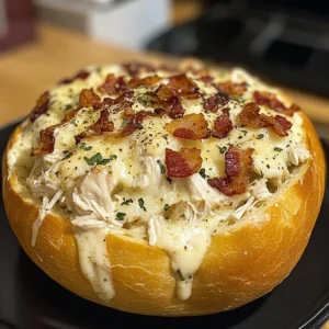 Monster Bacon Chicken Alfredo Loaded Bread Bowl Bombs