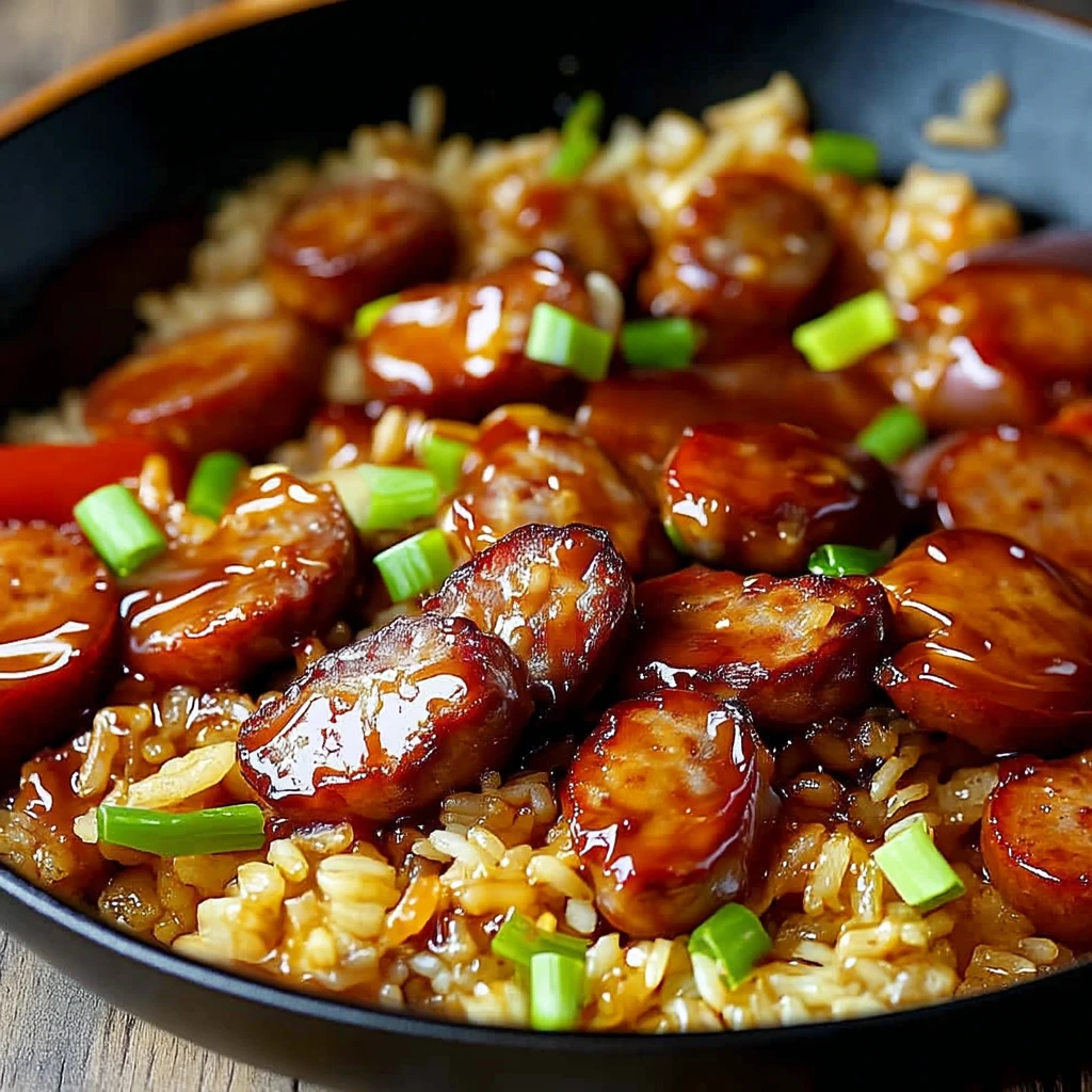 One Pan Sweet And Tangy BBQ Sausage Rice 30 Minutes Easy Delicious