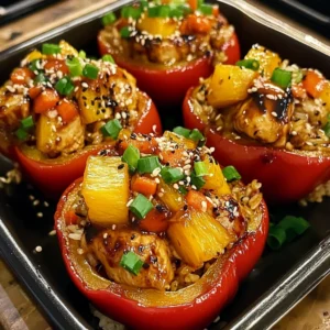 Pineapple Teriyaki Chicken Stuffed Bell Peppers 30 Minutes Quick Delicious