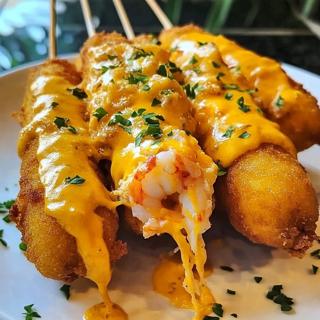 Discover the Irresistible Shrimp and Crab Nacho Bomb Corn Dogs! 4 Shrimp and Crab Nacho Bomb Corn Dogs - 6 Awesome Ingredients