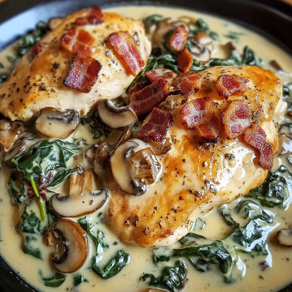 Indulge in Smothered Chicken with Creamed Spinach and Bacon 4 Smothered Chicken with Creamed Spinach 4 Servings Amazing