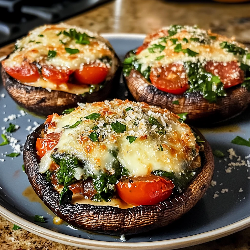Indulge in Flavorful Stuffed Portobello Mushrooms Today! 4 Stuffed Portobello Mushrooms 4 Servings Easy Delicious