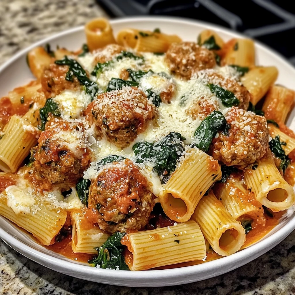 Savor Zesty Turkey & Ricotta Meatballs with Garlic Spinach Rigatoni 4 Zesty Turkey & Ricotta Meatballs 4 Servings Amazing