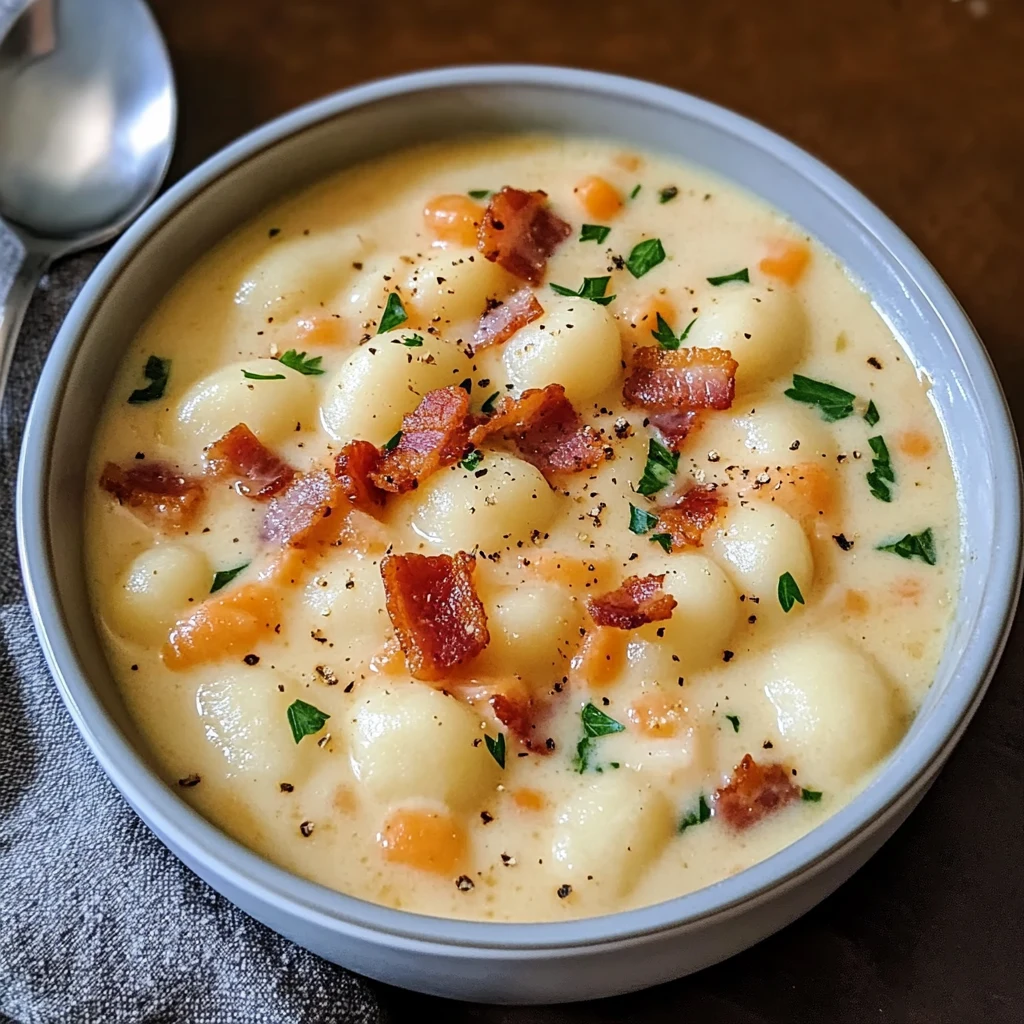 Indulge in Creamy Bacon Cheddar Gnocchi Soup Today! 4 Bacon Cheddar Gnocchi Soup 30 Minutes Easy Delicious