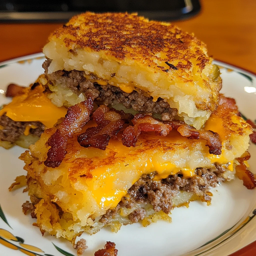 Indulge in Bacon Cheeseburger Stuffed Hash Brown Patty Bombs Today! 4 Bacon Cheeseburger Stuffed Hash Brown Patty Bombs Easy Delicious