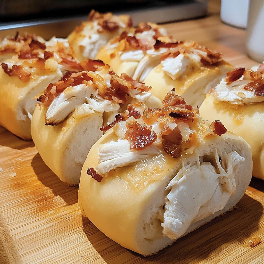 Indulge in Bacon Chicken Alfredo Garlic Bread Bombs Today! 4 Bacon Chicken Alfredo Garlic Bread Bombs 20 Minutes Easy Delicious