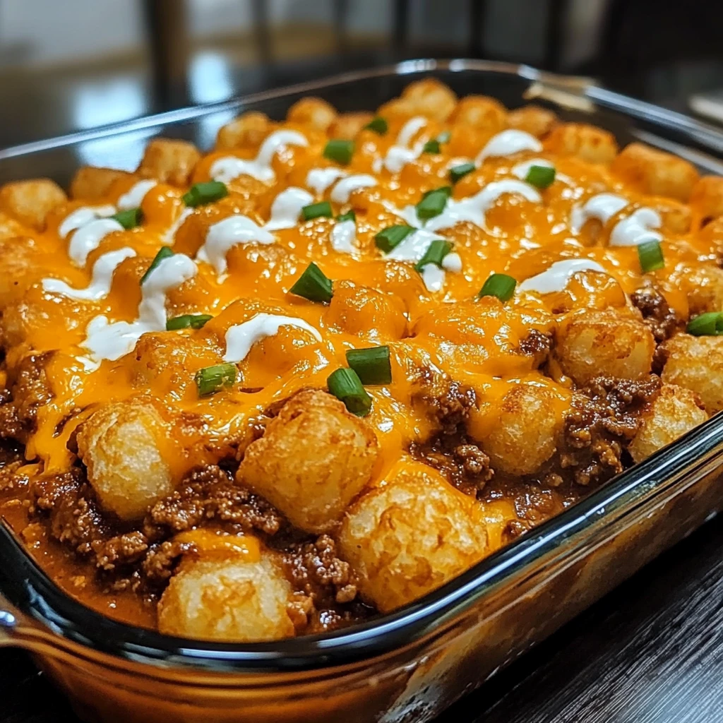 Indulge in a Delicious Chili Cheese Tater Tot Casserole Tonight! 4 Chili Cheese Tater Tot Casserole 30 Minutes Easy Delicious
