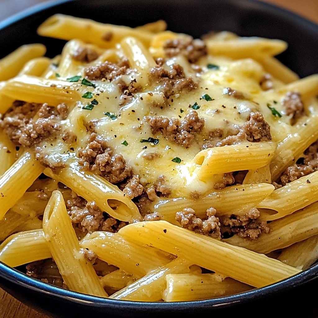 Indulge in Creamy Cheesy Penne with Garlic Butter Ground Beef Today! 4 Creamy Cheesy Penne with Garlic Butter Ground Beef 30 Minutes Easy Delicious