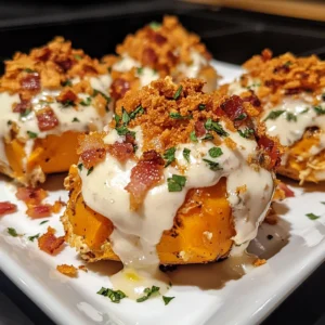 Crispy Bacon Ranch Chicken Loaded Sweet Potato Bombs