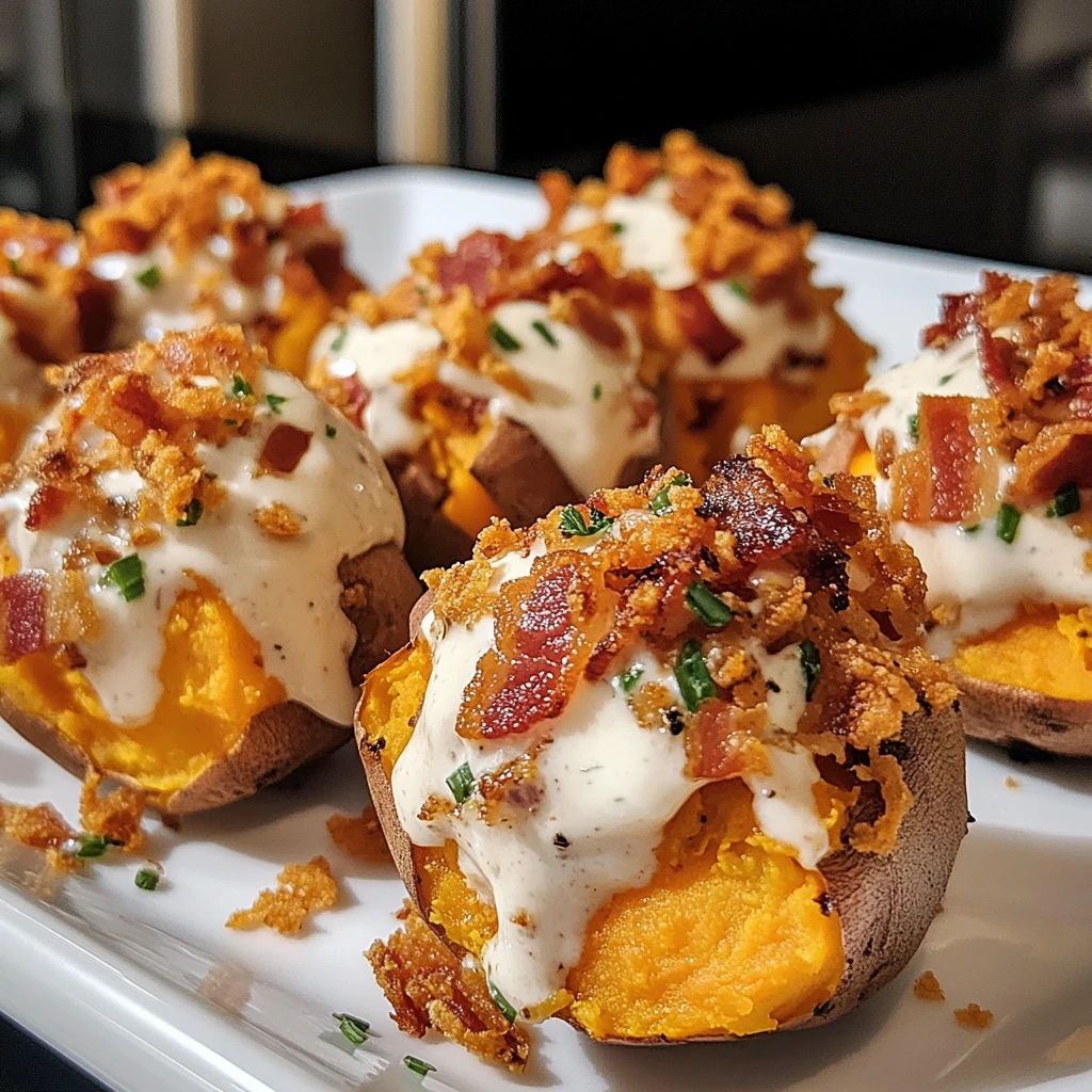 Discover the Amazing Crispy Bacon Ranch Chicken Loaded Sweet Potato Bombs! 4 Crispy Bacon Ranch Chicken Loaded Sweet Potato Bombs